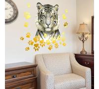 Calcomanías creativas de pared de animales con textura de lámina dorada que muestra motivos de jirafa y para tigre, hechas de vinilo de PVC resistente a la humedad para una fácil aplicación en paredes