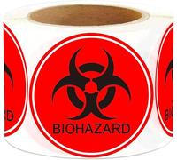 Calcomanías de advertencia de peligro biológico de 2 pulgadas, etiquetas de peligro biológico, uso para laboratorios, hospitales e industriales, 250 calcomanías universales con símbolo de peligro