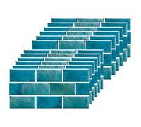 Calcomanías de azulejos de ladrillo azul para baño, cocina, impermeables, de vinilo, autoadhesivas, calcomanías de azulejos para sala de estar, 30x15 cm (12 hojas)