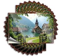 Calcomanías de broma con diseño de pueblo encantador junto al lago con arquitectura histórica, 10 calcomanías para coches de carreras (6 x 9 cm)