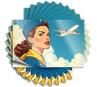 Calcomanías de broma de azafata miradas al avión volador en el cielo. 10 calcomanías divertidas de advertencia para ventana de coche (8 x 12 cm)