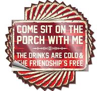 Calcomanías de broma para adultos Come Sit On The Porch with Me The Drinks are Cold and The Friendship is Free Funny Sticker 10 Pcs Man Cave Bar Funny Signs for Home Decor (8 x 12 cm)