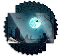 Calcomanías de broma para adultos, un cementerio espeluznante bajo una luna llena con murciélagos volando alrededor, 10 calcomanías divertidas para parachoques (8 x 12 cm)
