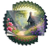 Calcomanías de coche para hombre, diseño de cabaña idílica en un jardín de flores, 10 calcomanías divertidas para decoración del hogar para automóviles (12 x 18 cm)