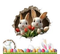 Calcomanías de conejo de Pascua rasgado - Bonito adhesivo 3D de PVC, adhesivo de pared para asiento de inodoro de Pascua, calcomanías de pared de conejo, decoración del hogar extraíble para de