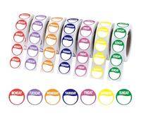 Calcomanías de días de la semana, 3500 etiquetas de comida con puntos de día, etiquetas de cocina, etiquetas para etiquetado de alimentos, catering, días de semana completa, lunares, 7 rollos