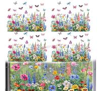 Calcomanías de doble cara para ventanas de flores y mariposas, 4 piezas para aplicaciones de vidrio, calcomanías de PVC resistentes a la intemperie para uso doméstico y comercial