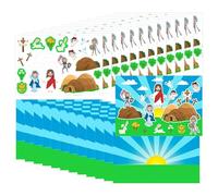 Calcomanías de escena de Pascua, calcomanías de resurrección, 12 hojas religiosas para contar historias, etiquetas narrativas bíblicas con fondos de paisaje, suministros escolares dominicales, juego
