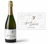 Calcomanías de etiqueta de vino para anuncio de embarazo, revelación de bebé, nutral de género para vino o champán, 7.6 x 12.7 cm, juego de 12 cigüeñas