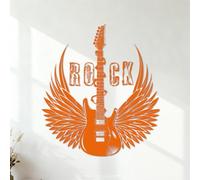 Calcomanías de grabado Música Guitarra eléctrica Rock Wings Música Bar 54.6x61.2cm Varios tamaños Naranja