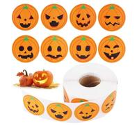 Calcomanías de Halloween,500 Hojas Adhesivos Decorativos Con Motivos Calabaza - Rollo de Calcomanías con 8 Diseños Lindos para Manualidades, Decoración de Aula y Paredes, y Actividades