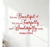 Calcomanías de letras Chica del Salmo Bíblico Eres Impresionantemente Hermosa Increíble Inspiradora Cristiana 35x58.1cm Decoración de tiendas Rojo