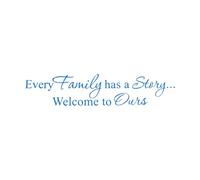 Calcomanías de letras Cita Cada familia tiene una historia Palabras vivas en 30x139.5cm No se cae Azul