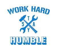 Calcomanías de letras Cita de oficina: Trabaja duro, sé humilde 36x39.4cm Impermeable Azul