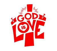 Calcomanías de letras Dios es amor, cruz y arte de palabras 41x49.3cm Se puede modificar y añadir información Rojo