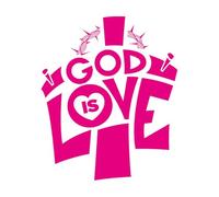 Calcomanías de letras Dios es amor, cruz y arte de palabras 65.6x78.9cm Decoración de tiendas Rosa roja
