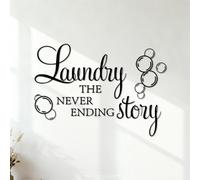 Calcomanías de letras Frase sobre la historia interminable de la lavandería con un letrero de burbujas. Proverbio sobre la lavandería. 35x49.9cm Varios tamaños Negro