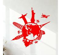 Calcomanías de letras Mapa del mundo del planeta Tierra, globo terráqueo, países 42x42.5cm Removible sin dejar pegamento Rojo