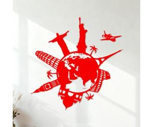 Calcomanías de letras Mapa del mundo del planeta Tierra, globo terráqueo, países 54.6x55.2cm Se puede modificar y añadir información Rojo