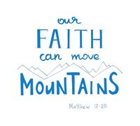 Calcomanías de letras Nuestra fe puede mover montañas escrito a mano 68x77.4cm Personalización personalizada Azul