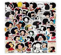 Calcomanías de Mafalda 50 unidades, impermeables, divertidas y lindas, de manga, para botella de agua, portátil, monopatín, teléfono, guitarra, parachoques, coche, bicicleta, equipaje, calcomanías de