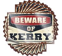 Calcomanías de mecánico Beware of Kerry, 10 calcomanías divertidas para coche en blanco y negro (12 x 18 cm)