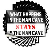Calcomanías de mecánico con texto en inglés "What Happens in The Man Cave Stays in The Man Cave Stays in The Man Cave Stays in The Man Cave Funny Sticker 10 Pcs Car Sticker Black and White (12 x 18 cm