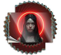 Calcomanías de neón para coche, diseño de halo de neón: un retrato digital de serenidad y misterio, 10 unidades, calcomanías divertidas para coche (12 x 18 cm)