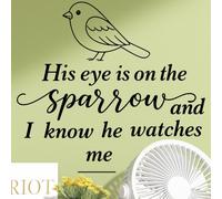 Calcomanías de pared con cita inspiradora de fe con texto en inglés "His Eye is on the Sparrow", arte de pared para sala de estar, dormitorio, oficina, decoración cristiana, autoadhesivas
