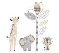 Calcomanías de pared con diseño de cordero y hiedra de safari, gris/elefante tostado/jirafa