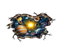 Calcomanías de pared con diseño de galaxia cósmica en 3D, color azul roto, diseño de planeta, estrellas creativas y sistema solar, papel pintado para niños, techo, dormitorio, decoración del hogar