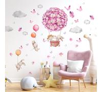Calcomanías de pared con diseño de globos de flores, mariposas y conejos, calcomanías de pared para habitación de bebé, habitación de niños, sala de estar