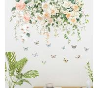 Calcomanías de pared de flores de mariposa, calcomanías de PVC florales vibrantes, fáciles de aplicar, arte de vinilo extraíble para dormitorio, sala de estar, ventanas, oficina, guardería, sala de