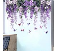 Calcomanías de pared de flores de mariposa, calcomanías de PVC florales vibrantes, fáciles de aplicar, arte de vinilo extraíble para dormitorio, sala de estar, ventanas, oficina, guardería, sala de