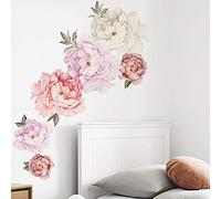 Calcomanías de pared de flores de peonía de acuarela para sala de estar, delicadas flores blancas y rosas, póster de pared de vinilo para dormitorio y habitación de niñas