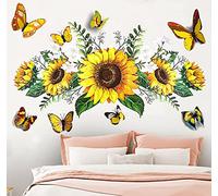 Calcomanías de pared de girasol con adhesivo de mariposa 3D, calcomanías de pared de flores amarillas, SPRT impermeable y extraíble, calcomanías de pared de girasol para dormitorio, sala de estar