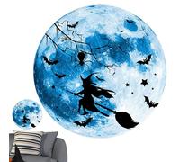 Calcomanías de pared de Halloween, diseño de luna de bruja, decoración de pared de Halloween, impermeables, que brillan en la oscuridad, calcomanías extraíbles para casa encantada, sala de estar, aula