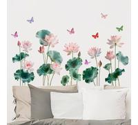 Calcomanías de pared de loto estilo chino hojas de flores pegatinas para decoración del hogar Arte de vinilo extraíble 60x90cm (B)