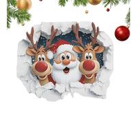 Calcomanías de pared de Navidad, adhesivo de pared de ladrillo rompiendo Papá Noel, calcomanías de dibujos animados de Navidad con efecto 3D, calcomanías de invierno para puerta de reno, para