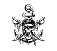 Calcomanías de pared de papel adhesivo Calavera pirata, marinero, lobo de mar, ancla, sable, estilo náutico marino 68x88.7cm Personalización personalizada Negro