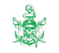Calcomanías de pared de papel adhesivo Calavera pirata, marinero, lobo de mar, ancla, sable, estilo náutico marino 68x88.7cm No daña la superficie de la pared Verde