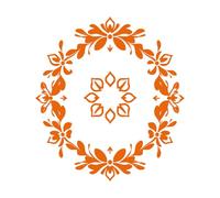 Calcomanías de pared de papel adhesivo Elegante corona floral adornada circular con flores detalladas hojas motivo pétalo central sobre un 67.2x74.4cm Se puede modificar y añadir información Naranja