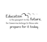 Calcomanías de pared de papel adhesivo La educación es el pasaporte al futuro. Cita inspiradora. 28x61.9cm Decoración artística Negro