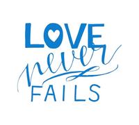 Calcomanías de pared de papel adhesivo Letras a mano con versículo bíblico: El amor nunca falla. 49.4x65.3cm Fácil instalación Azul