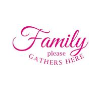 Calcomanías de pared de papel adhesivo Letras Familia Reúnanse Aquí 30x58.9cm Varios tamaños Rosa roja