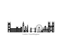 Calcomanías de pared de papel adhesivo Lugares de interés de Londres, Inglaterra y el Reino Unido 25x81.4cm Varios tamaños Negro