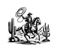 Calcomanías de pared de papel adhesivo Vaquero occidental montando un caballo al galope 34x39.4cm Decoración de carrocerías Negro