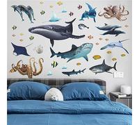 Calcomanías de pared de peces de animales del océano, calcomanías de pared 3D grandes de tiburones, ballena, vida salvaje, animales, calcomanías de pared extraíbles bajo el mar, decoración de pared