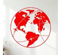 Calcomanías de pared de PVC Mapa del globo terráqueo Planeta Vida Océano Tierra Universo 42x42.1cm Vinilos para ventanas Rojo