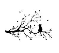 Calcomanías de pared de ramas de árbol negro, hojas de guardería, vinilo extraíble, arte de pared, mural, decoración del hogar para sala de estar, dormitorio y decoración de granja (gato)
